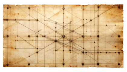 Aged paper, intricate network of intersecting lines, and dots