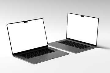 Realistic 2 Laptop Branding Mockup on grey background for Digital Product Presentation
