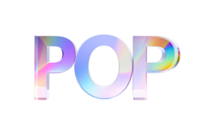 Iridescent "POP" text against black background
