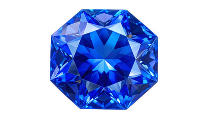 Octagonal blue gemstone with many facets, cut to reflect light