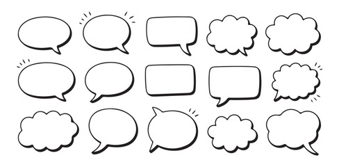Obraz premium Set of sixteen comic speech bubbles dialogue boxes collection communication elements chat boxes thought clouds template.