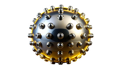 Spherical metallic object with raised studs and illuminated outline