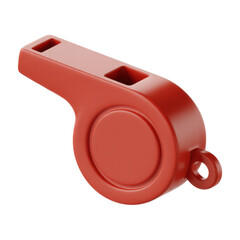 3D icon Red plastic whistle isolated on transparent background