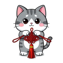 Cute cat holding a lucky red knot