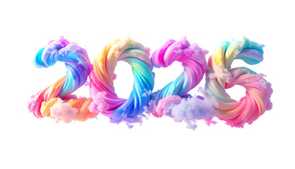 Pastel 2023 number art, swirling ribbons, floating on black