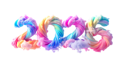 Pastel 2023 number art, swirling ribbons, floating on black