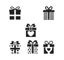 Set of six different heart themed gift box icons perfect for valentine celebration