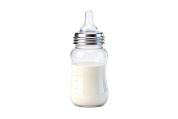 Glass Baby Bottle with Milk and Nipple