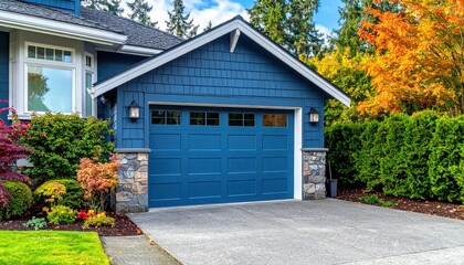 Blue Garage Autumn Scene.