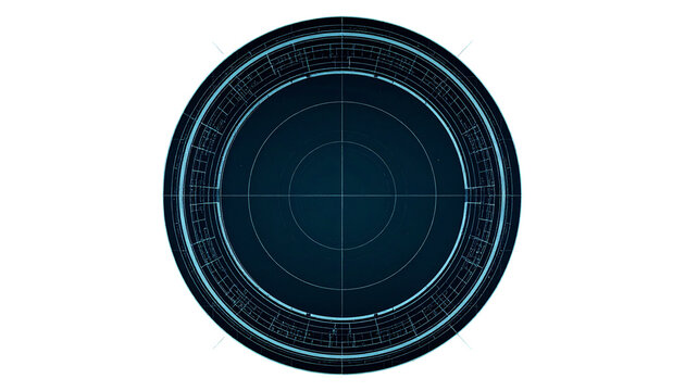 Futuristic circular targeting reticle on a black background - Powered by Adobe