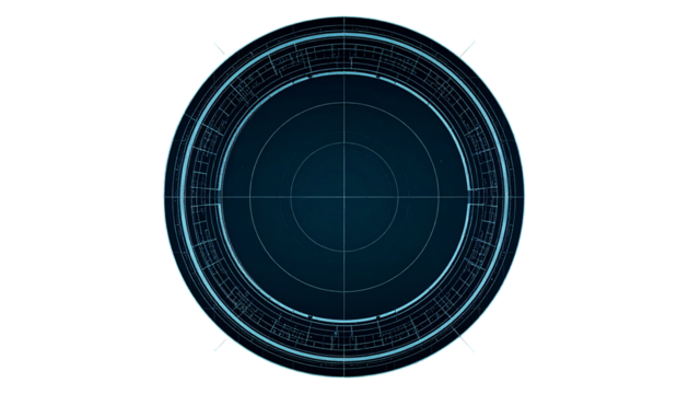 Futuristic circular targeting reticle on a black background - Powered by Adobe