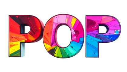 Colorful "POP" text with a mosaic-like pattern