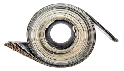 Close-up of rolled paper, forming a spiral with a dark inner core