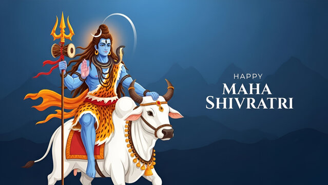 Shiva riding nandi sacred hindu devotion showing mahadev blessing spiritual power faith divine festival artwork for maha shivaratri and commercial design