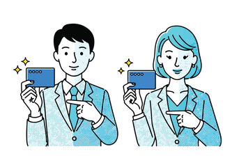 Two people holding credit cards - Lifestyle Illustration, Flat Line Art, Flat Style Illustration, Flat Line Illustration, Cartoon Line Illustration, Modern Outline Flat Illustration