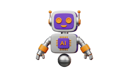 Cute 3D AI Robot with Purple Face and Orange Accents