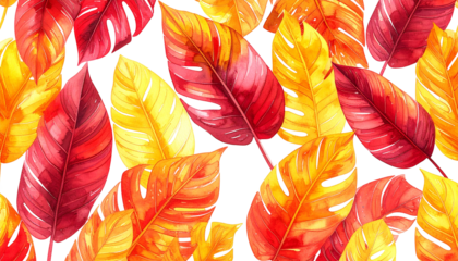 Watercolor-style vibrant leaves in autumn colors, arranged on black