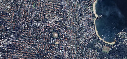 Aerial Satellite View of Sydney Harbour and Coastal Suburbs, Australia