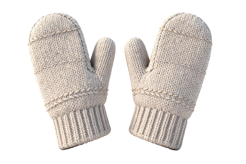 Pair of Beige Knitted Winter Mittens