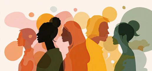 Silhouette portraits of diverse people in profile with a colorful background