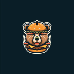 Illustration of a cute burger character logo design icon with a bear head in the middle.