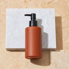 Luxurious soap dispenser on marble surface