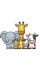 Obraz premium Cartoon animals group smiling together.