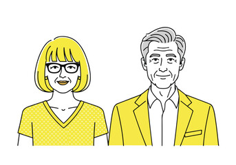 Happy couple in yellow - Lifestyle Illustration, Flat Line Art, Flat Style Illustration, Flat Line Illustration, Cartoon Line Illustration, Modern Outline Flat Illustration