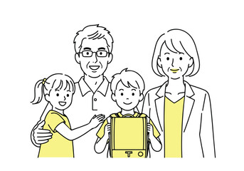 Family enjoying new gadget - Lifestyle Illustration, Flat Line Art, Flat Style Illustration, Flat Line Illustration, Cartoon Line Illustration, Modern Outline Flat Illustration