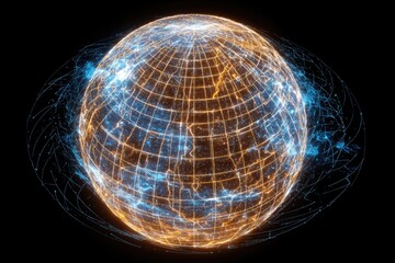 Illuminated globe with network design and luminous atmosphere on black background