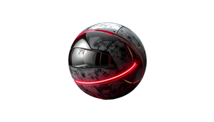 Metallic sphere with glowing red accents against a black background (2)