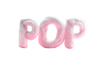 Pink, fluffy "POP" text against a black background