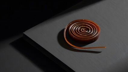 Orange ribbon coil on gray surface