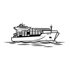 Obraz premium A large cargo ship sailing through calm waters viewed from the side with containers stacked on its deck