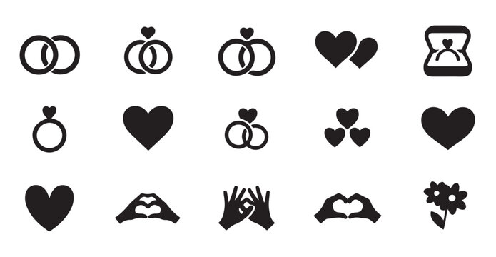 Engagement ring and heart shapes collection romantic wedding invitation design element set