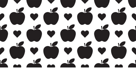 Fototapeta premium Seamless pattern background with black apple and heart fruit shapes repeating tile