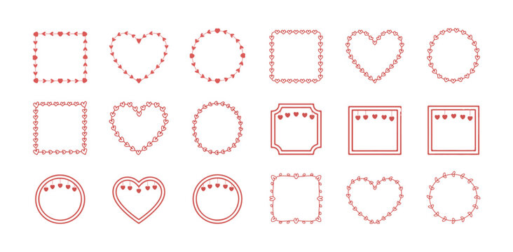 Red valentine frames hearts garland and borders for romantic celebration