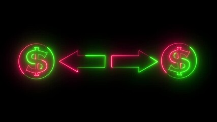 Glowing neon red and blue color line of dollar sign with right and left arrow icon animation business graph bar chart money profit finance success us currency sign symbol 4k . - Powered by Adobe