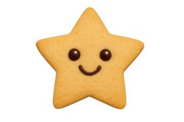 Smiling star cookie with chocolate face on transparent background