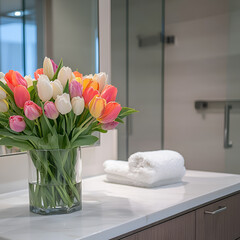 Floral decoration for bathroom elegant space home interior serene environment close-up view aesthetic appeal