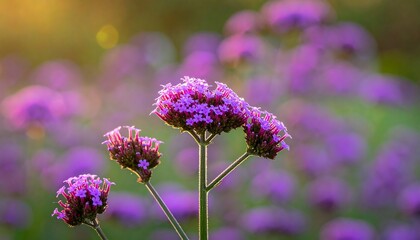 Close-up of Vibrant Purple Verbena Flowers in Soft Sunlight.