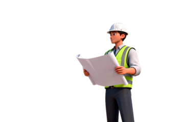 Male Engineer Reviewing Construction Blueprints on Site
