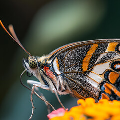 Butterfly landing on a flower garden nature photography bright environment close-up view insect behavior