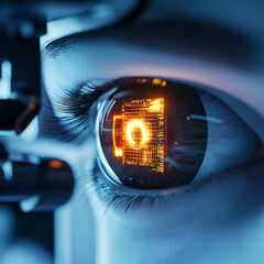 Futuristic eye technology digital lab close-up high-tech environment conceptual vision