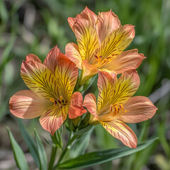 Blooming alstroemeria flowers in a lush garden nature photography vibrant colors close-up view