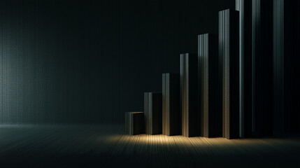 Vertical matte bars rising from dark surface representing abstract growth and data visualization concept