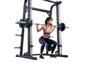 Woman Performing Barbell Squat in Gym