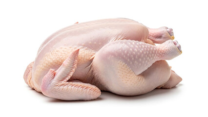 Raw Whole Chicken Isolated on White Background, Fresh Uncooked Poultry