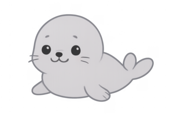 Cute baby gray seal pup cartoon illustration