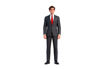 Obraz premium Formal Businessman in Gray Suit with Red Tie